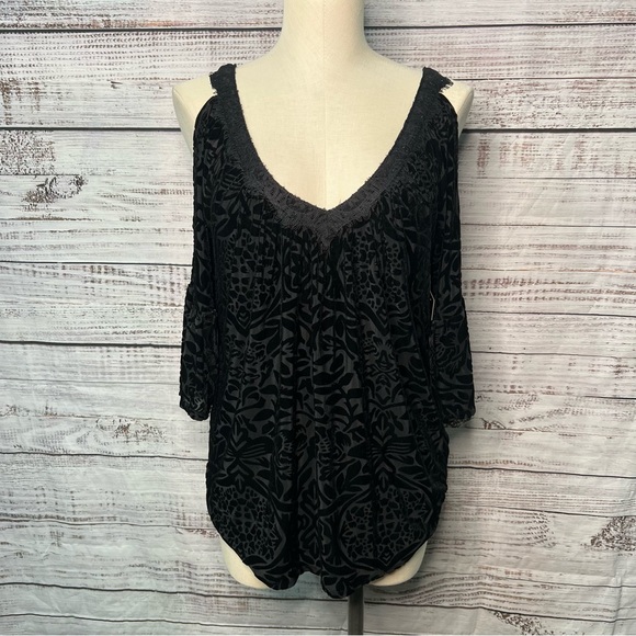 Always Indigo Large Black Whimsigoth Top Cold Shoulder Burnout Velour NEW - Picture 1 of 9